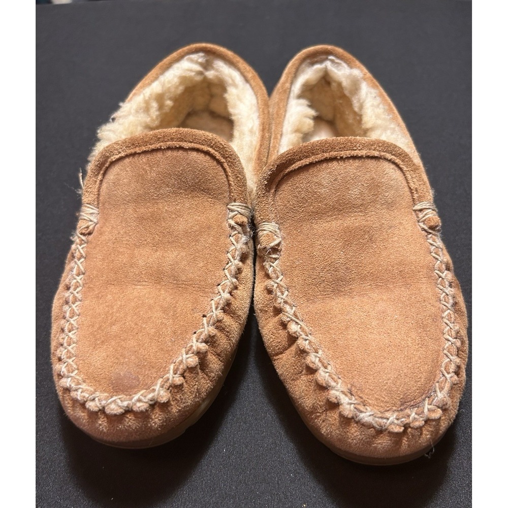 L.L.Bean Wicked Good Moccasin Slippers Women's Sz 7 Brown Suede Shearling